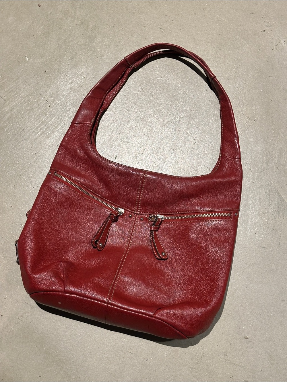 Tignanello Deep Red Leather Hobo Shoulder Bag